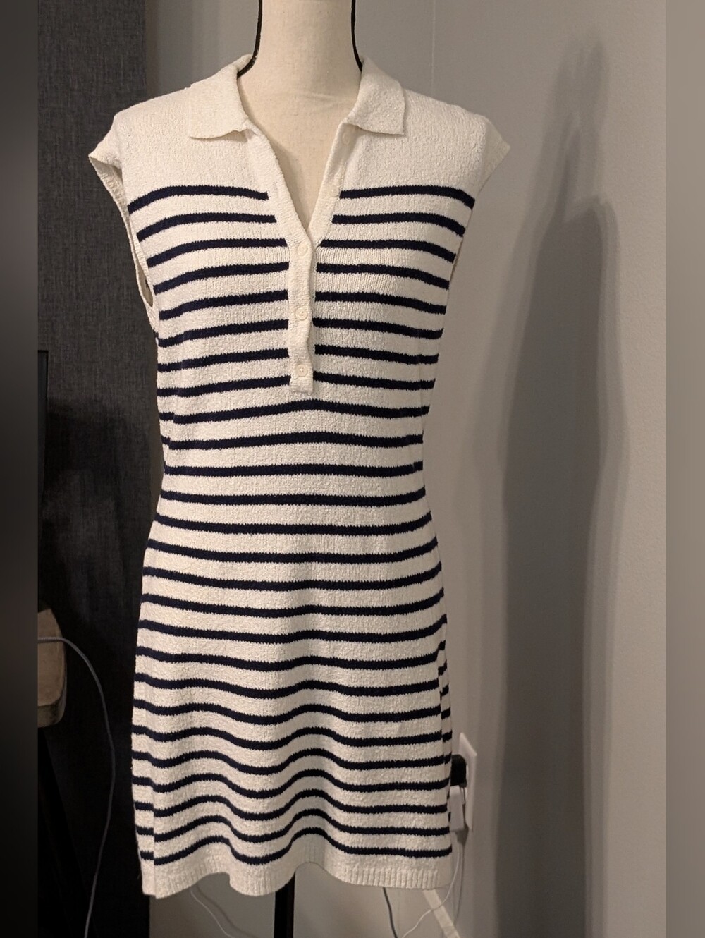 Universal Thread Navy & White Striped Sleeveless Polo Sweater Dress Size S